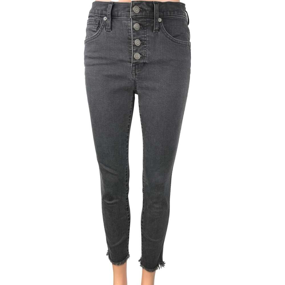 Madewell Women's Black Button Fly High Waist Raw Hem Skinny Denim Jeans Size 26